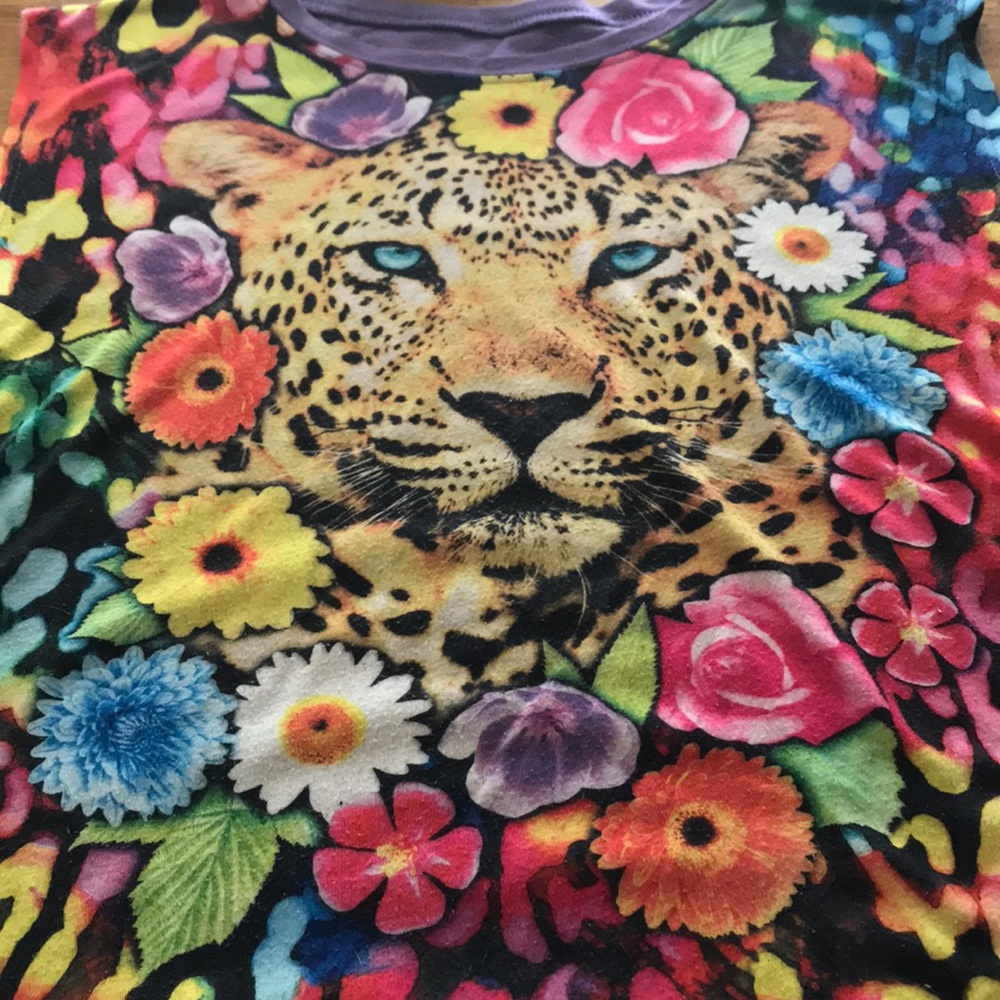 Girls Purple Leopard Flower  T-Shirt